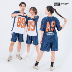 Mẫu Áo Đồng Phục Lớp OverSize Sporty Màu Xanh Đen Phối Màu Trắng