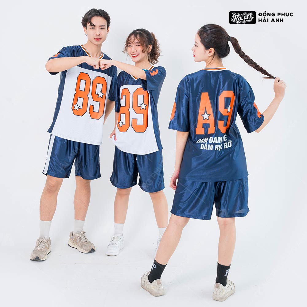 Mẫu Áo Đồng Phục Lớp OverSize Sporty Màu Xanh Đen Phối Màu Trắng