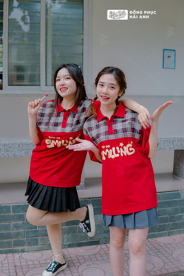 Áo lớp Ther màu đỏ đô kết hợp kẻ candy - Hình 3