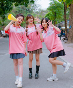 Mẫu Áo Lớp THER Màu Lòng Tôm Kết Hợp Kẻ Milktea