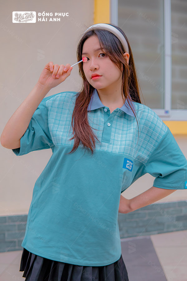 Mẫu Áo Lớp THER Màu Xanh Denim Kết Hợp Kẻ Soda - ảnh 3