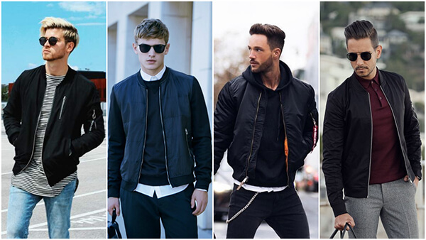 Kiểu phối áo thun dài tay với áo khoác bomber khá tiện lợi và nhanh chóng