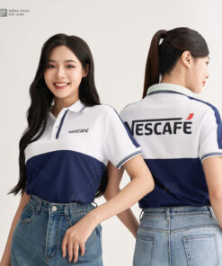Áo Polo Đồng Phục Fastuni Màu Trắng Phối Xanh Đen Nescafe