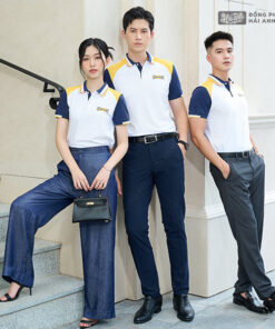 Mẫu Áo Polo Đồng Phục Công Ty Fastuni Trắng Phối Tay Xanh Đen - ảnh 3