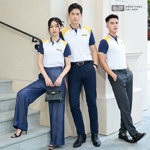 Mẫu Áo Polo Đồng Phục Công Ty Fastuni Trắng Phối Tay Xanh Đen - ảnh 3