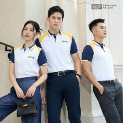 Mẫu Áo Polo Đồng Phục Công Ty Fastuni Trắng Phối Tay Xanh Đen - ảnh 1