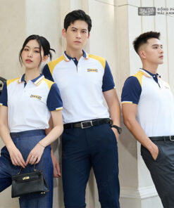 Mẫu Áo Polo Đồng Phục Công Ty Fastuni Trắng Phối Tay Xanh Đen