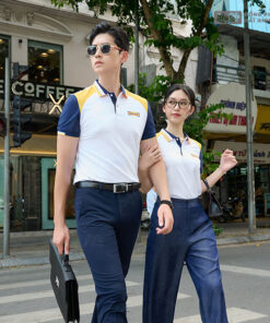 Mẫu Áo Polo Đồng Phục Công Ty Fastuni Trắng Phối Tay Xanh Đen - ảnh 2