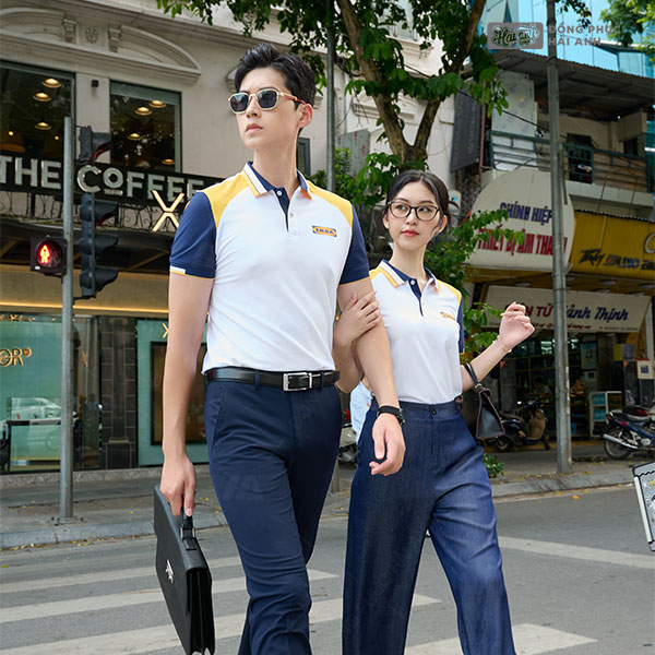 Mẫu Áo Polo Đồng Phục Công Ty Fastuni Trắng Phối Tay Xanh Đen - ảnh 2