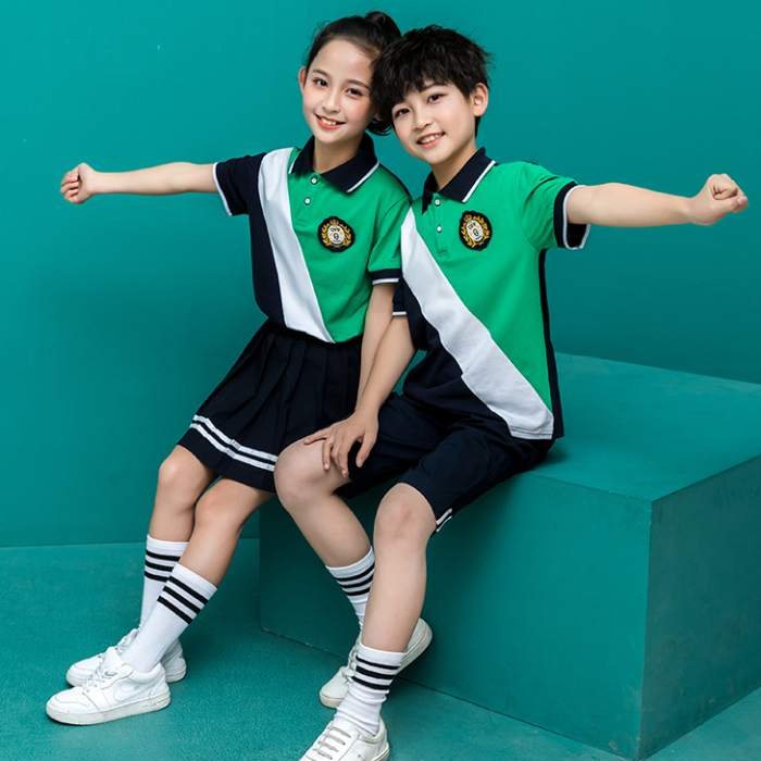 Áo polo đồng phục học sinh cấp 1 kẻ sọc chéo nổi bật