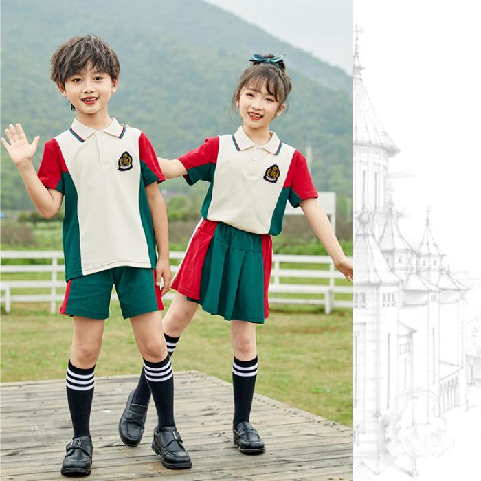 Áo polo đồng phục học sinh cấp 1 phối họa tiết