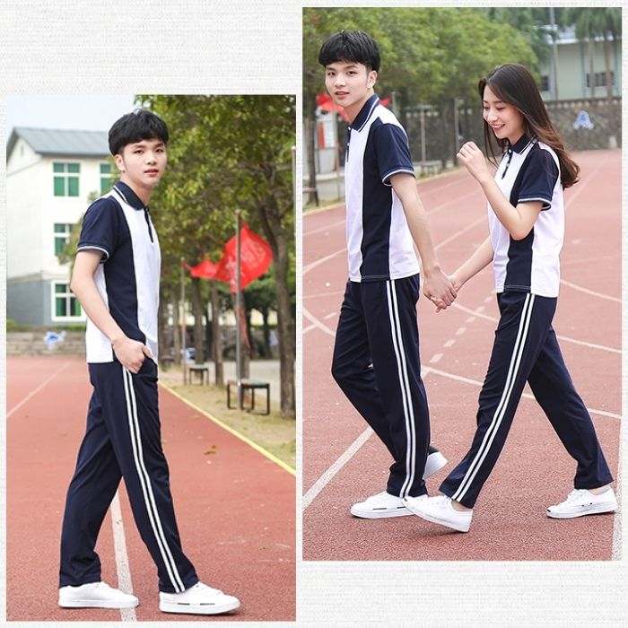 Mẫu áo polo đồng phục học sinh cấp 2 màu trắng phối xanh than