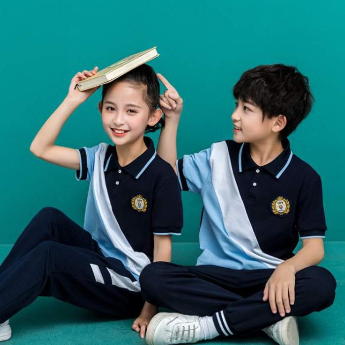 Mẫu áo polo đồng phục học sinh tiểu học kẻ sọc chéo đẹp