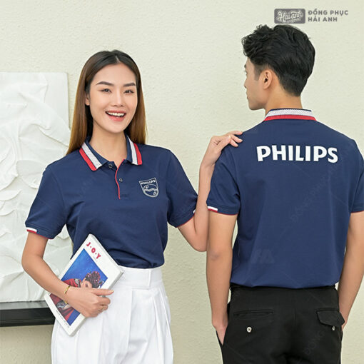 Mẫu Áo Polo Đồng Phục Công Ty Màu Xanh Đen Philips