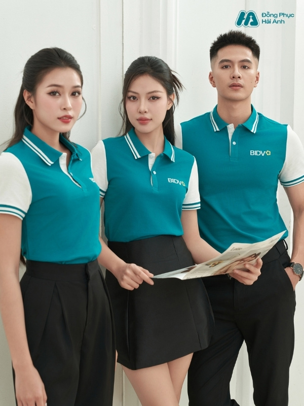 Polo BIDV màu xanh lý thiết kế theo form Classic Fit hiện đại, trẻ trung