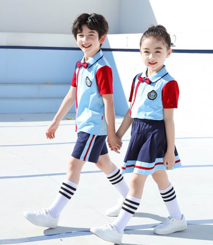 Áo polo học sinh mầm non phối màu đỏ xanh ấn tượng
