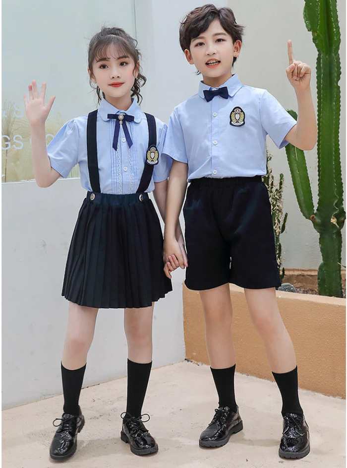 Áo sơ mi đồng phục học sinh cấp 1 màu xanh thanh lịch