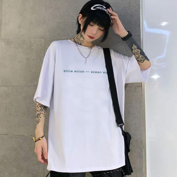 Áo thun Billie Eilish Ocean Eyes kiểu dáng oversize, cổ tròn, tay lỡ