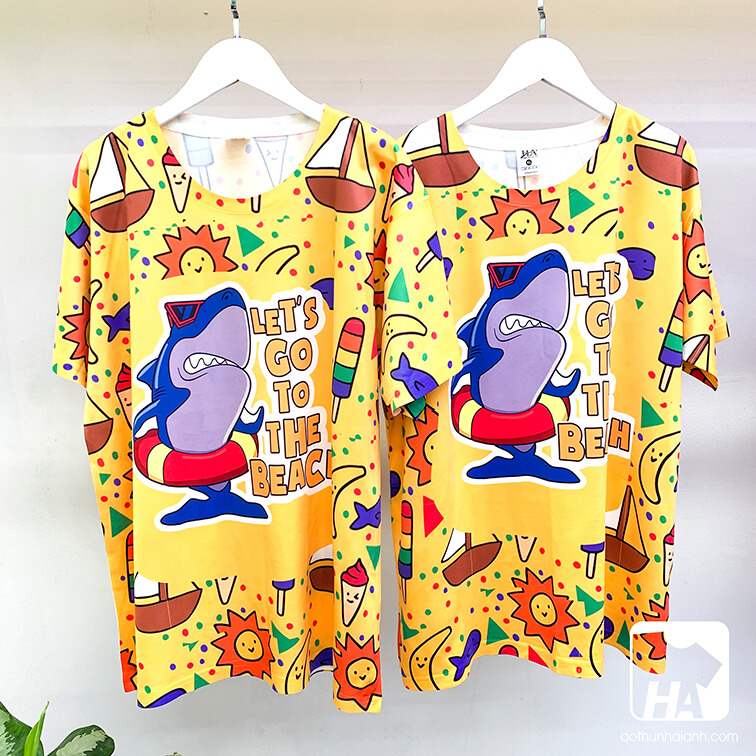 Mẫu áo thun đồng phục du lịch slogan Lets go to the beach