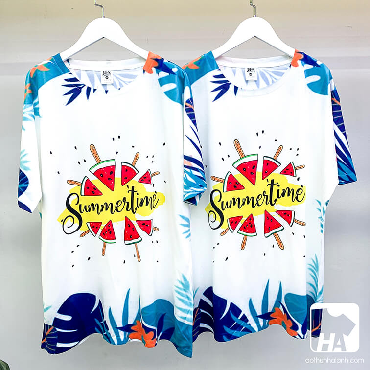 Mẫu áo thun đồng phục du lịch slogan Summer time