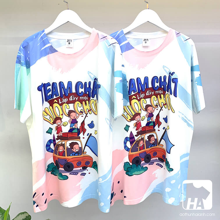 Mẫu áo thun đồng phục du lịch slogan "Team chất lấp đầy mọi cuộc chơi"