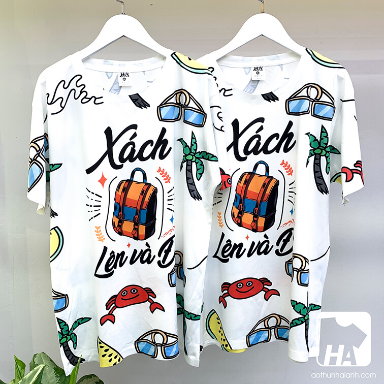 Mẫu áo thun đồng phục du lịch slogan "Xách ba lô lên và đi"