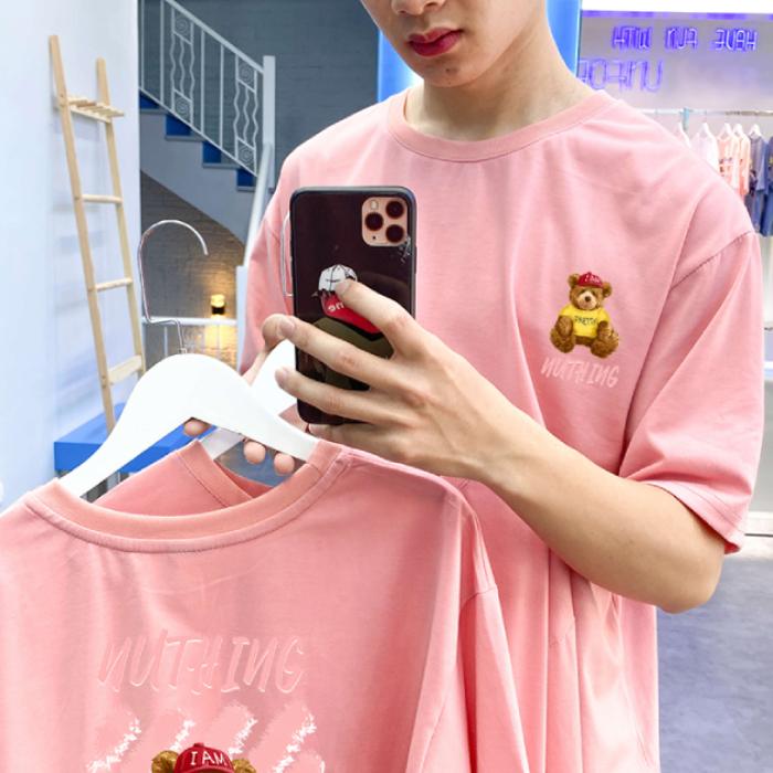 Mẫu áo thun in hình gấu bông màu hồng