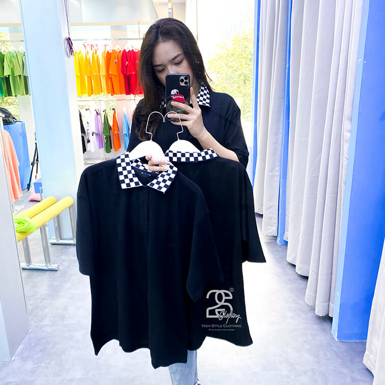 Áo Thun Lascote Đen Cổ Caro Giá Sỉ 35K - ảnh 2