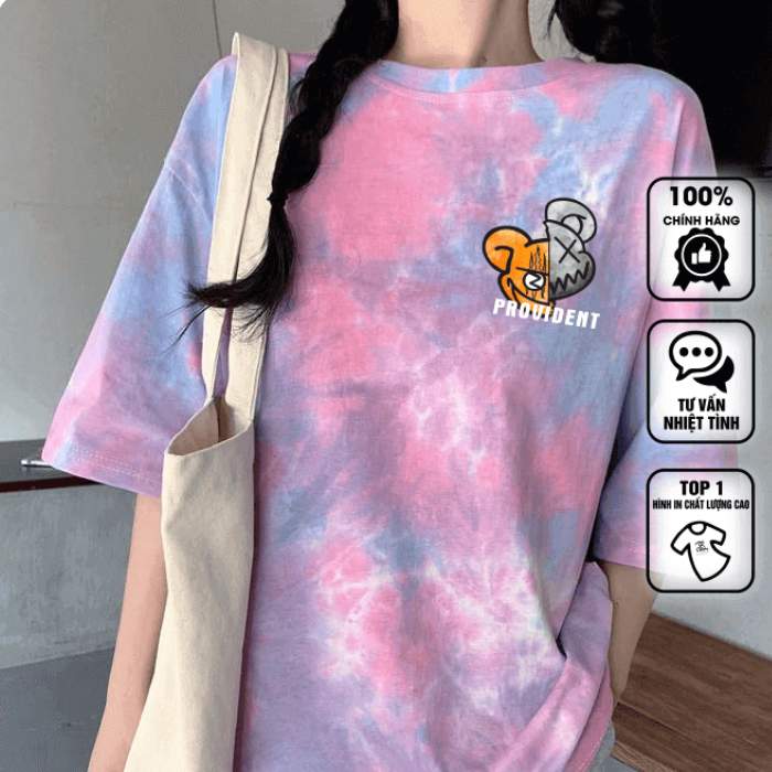 Áo thun unisex hình gấu kiểu dáng oversize, cổ tròn, tay lỡ - ảnh 3