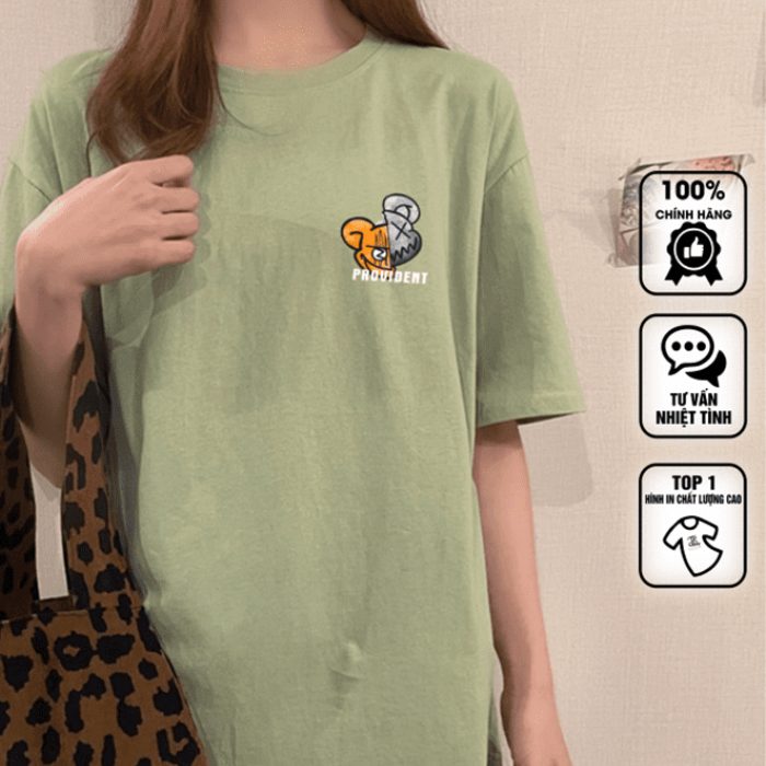 Áo thun unisex hình gấu kiểu dáng oversize, cổ tròn, tay lỡ - ảnh 2