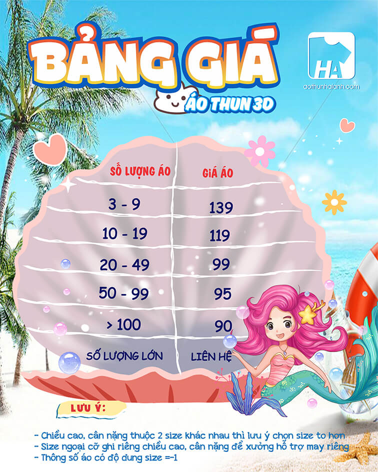 Bảng giá áo thun đi biển 3D