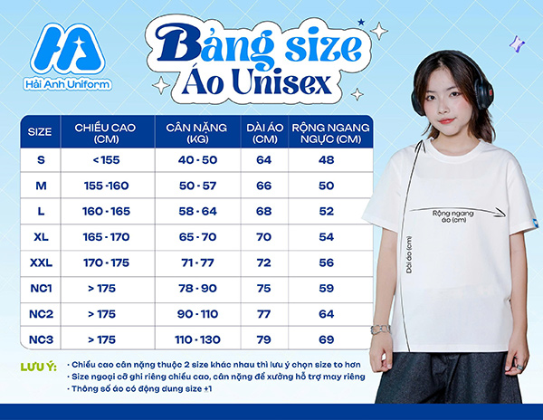 Bảng thông số size áo Polo Unisex chi tiết