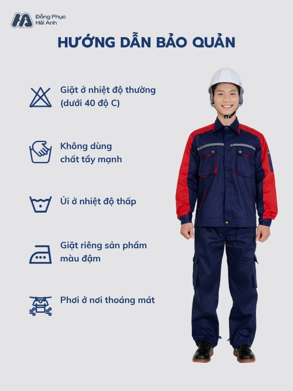 Hướng dẫn giặt và bảo quản đồng phục bảo hộ lao động vải Kaki 65 mã 07 | Nguồn: Đồng phục Hải Anh