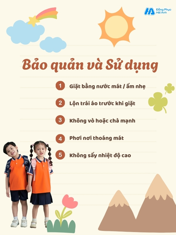 Hướng dẫn vệ sinh và bảo quản áo thun đồng phục mầm non hacool 01 màu xanh biển nhạt