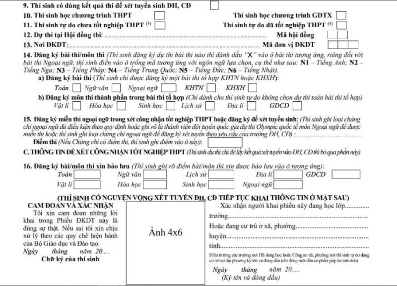 Hướng dẫn chi tiết cách ghi phiếu đăng ký dự thi tốt nghiệp thpt 2021 và xét tuyển Cao Đẳng - Đại Học