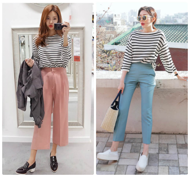 Áo thun dài tay mix cùng quần tây