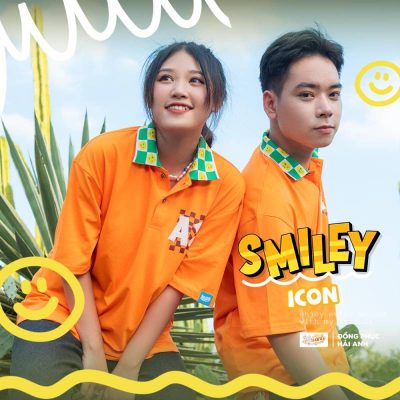 Mẫu áo lớp Smiley cổ icon phá cách, trẻ trung màu cam tươi