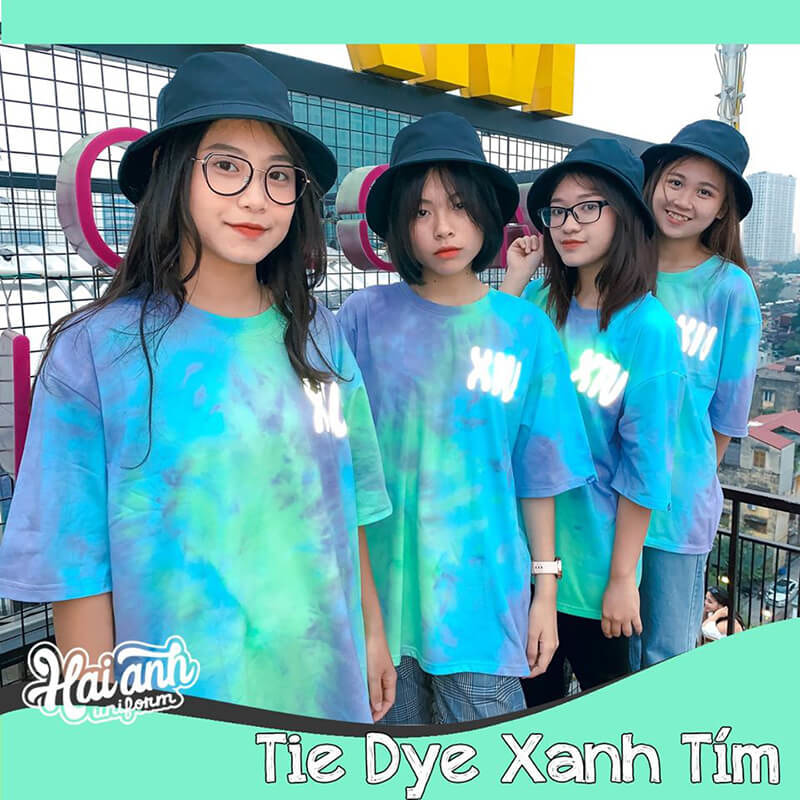 Mẫu áo lớp Tie dye đẹp Xanh Tím