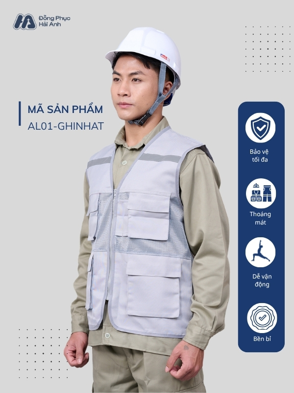 Hình ảnh áo lưới bảo hộ mã 01 với thiết kế gọn nhẹ, bền bỉ