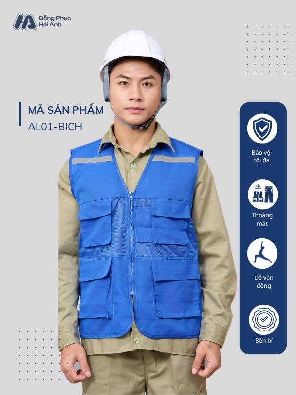 Chi tiết thiết kế áo gile đồng phục màu xanh bích