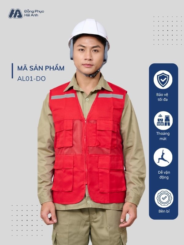 Cận chất thiết kế áo lưới bảo hộ mã 01 màu đỏ tại Hải Anh