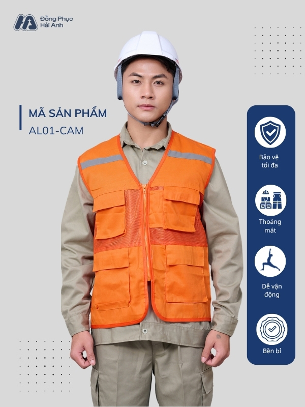Mẫu áo lưới bảo hộ mã 01 màu cam bền, thoáng và tiện dụng