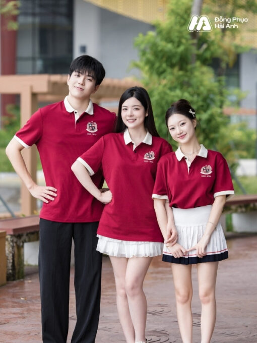 Mẫu Áo Đồng Phục Lớp Polo Oversize Besties Màu Đỏ Đô - ảnh 2