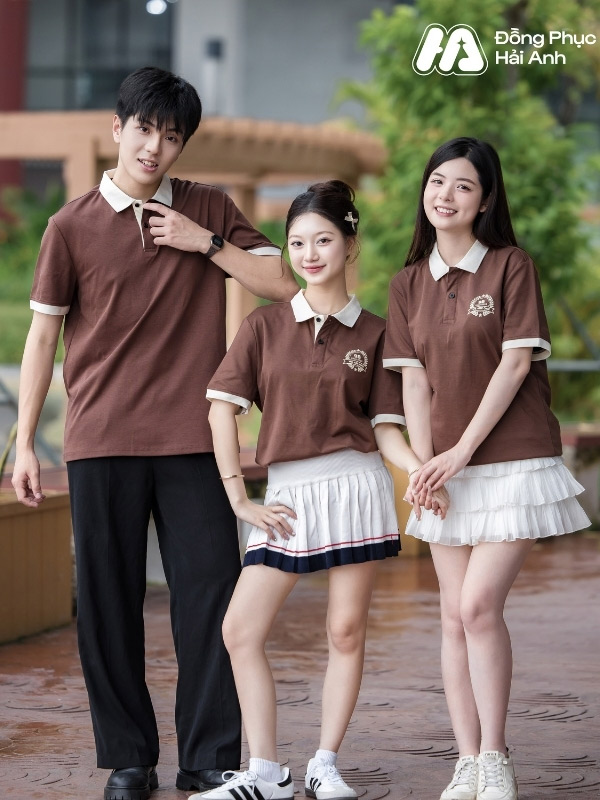 Thiết kế áo đồng phục lớp polo oversize Besties màu nâu
