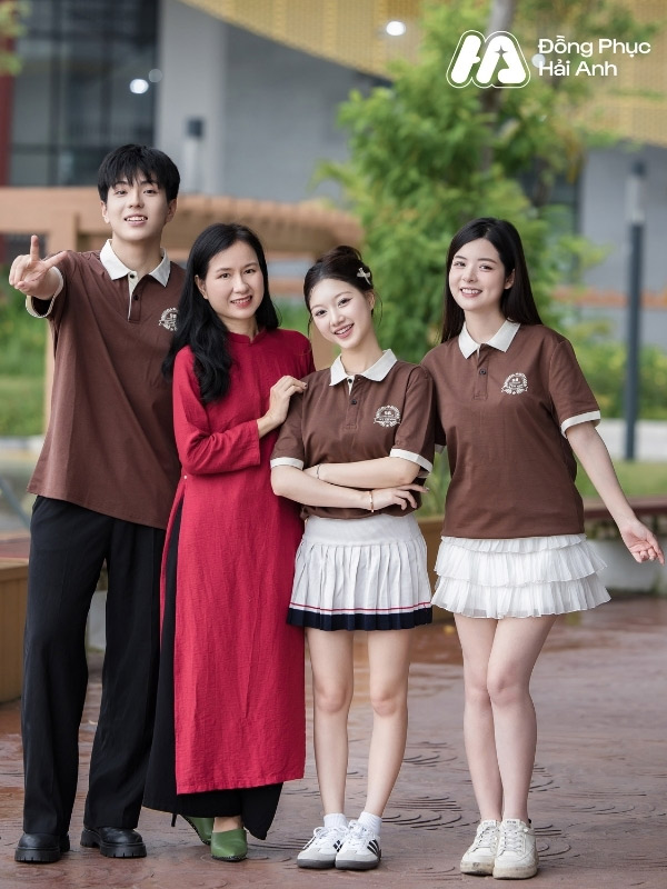 Mẫu Áo Đồng Phục Lớp Polo Oversize Besties Màu Nâu - ảnh 2