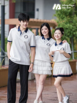 Mẫu Áo Đồng Phục Lớp Polo Oversize Besties Màu Trắng