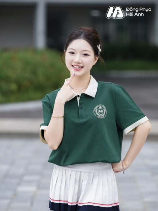 Mẫu Áo Đồng Phục Lớp Polo Oversize Besties Màu Xanh Iris