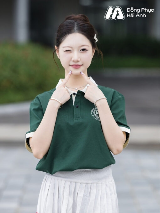 Mẫu Áo Đồng Phục Lớp Polo Oversize Besties Màu Xanh Iris - ảnh 2