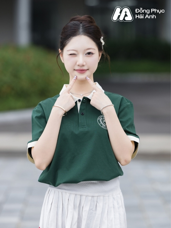 Mẫu Áo Đồng Phục Lớp Polo Oversize Besties Màu Xanh Iris - ảnh 2