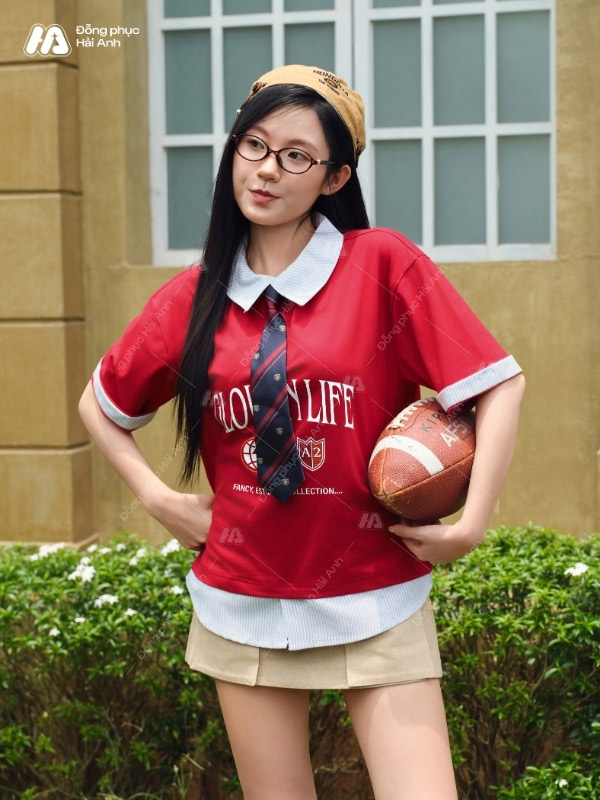 Mẫu Áo Đồng Phục Lớp Polo Oversize Fancy Màu Đỏ Đô - ảnh 4
